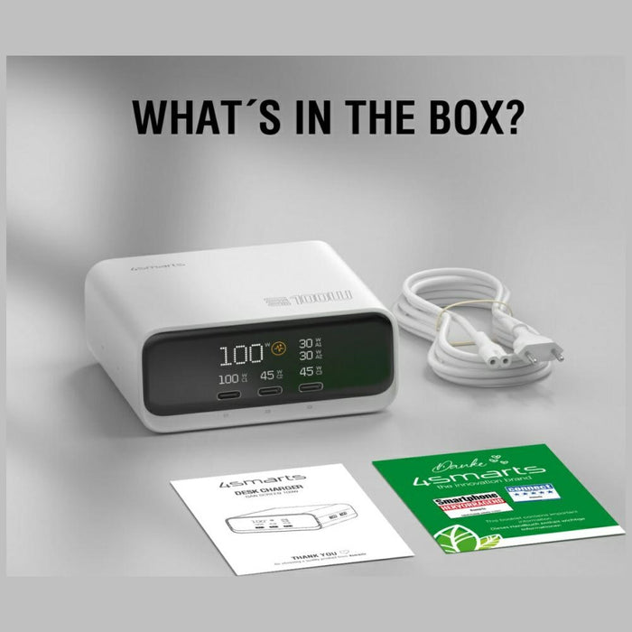 Зарядна станция 4smarts 4smarts Desk Charger GaN Screen 100W 3xUSB-C+2xUSB-A, бяла
