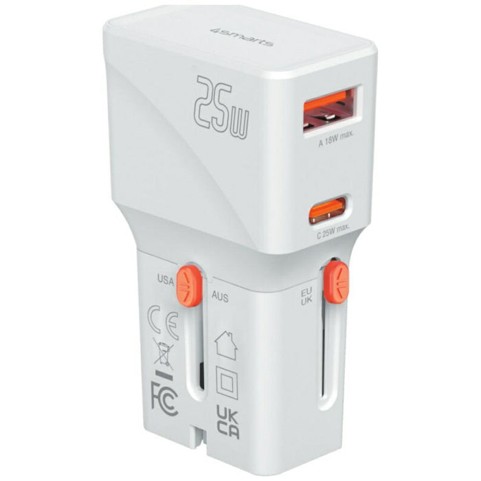 Пътна зарядна 4smarts World Travel Adapter Nomad Pocket 25W, бяла