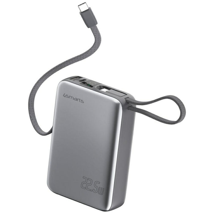 Powerbank 4smarts Pocket Dual Cord 22.5W с вграден кабел, сив
