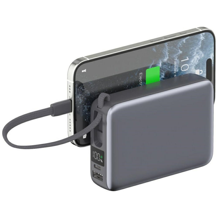 Powerbank 4smarts Pocket Dual Cord 22.5W с вграден кабел, сив