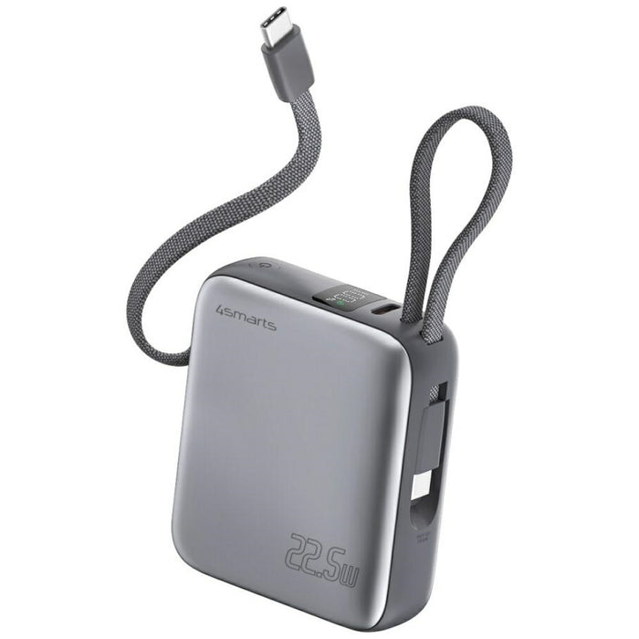 Powerbank 4smarts Pocket Dual Cord 22.5W със вграден кабел, сив