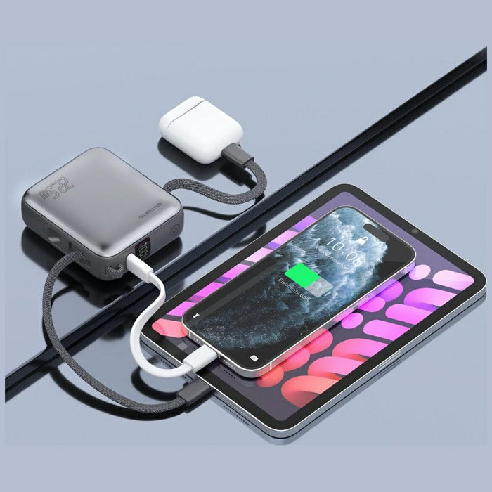 Powerbank 4smarts Pocket Dual Cord 22.5W със вграден кабел, сив