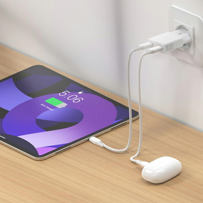Зарядно 4smarts FlatPlug Slim Dual 30W GaN, бял