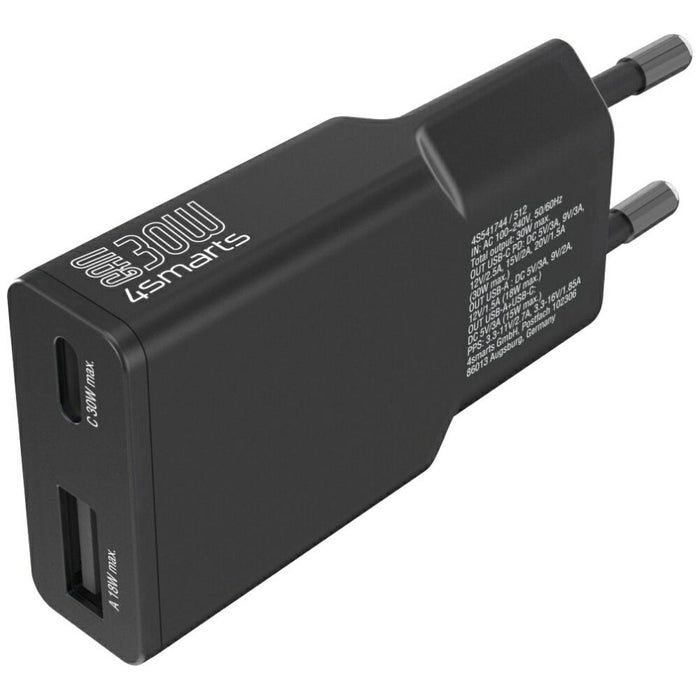 Зарядно 4smarts FlatPlug Duos 30W GaN, черно