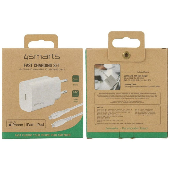 Зарядно 4smarts VoltPlug 20W PD MFI с кабел Lightning, бял