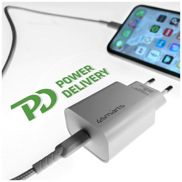 Зарядно 4smarts VoltPlug 20W PD MFI с кабел Lightning, бял