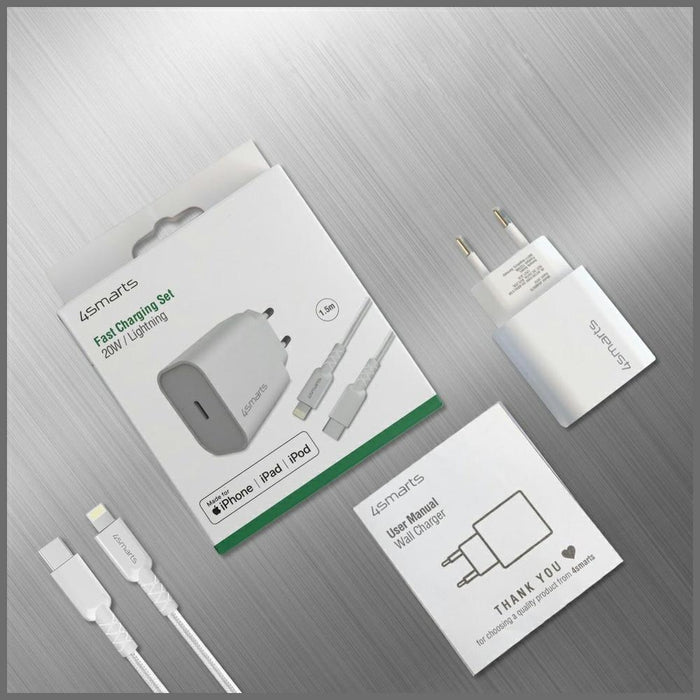 Зарядно 4smarts VoltPlug 20W PD MFI с кабел Lightning, бял