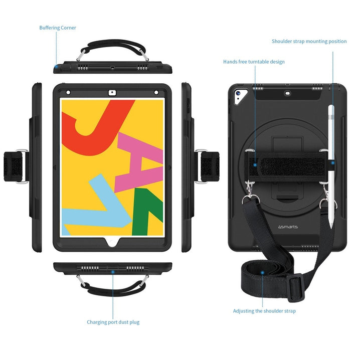 Твърд калъф 4smarts Rugged Case Grip с държач за iPad (7.Gen./8.Gen./9.Gen.), черен