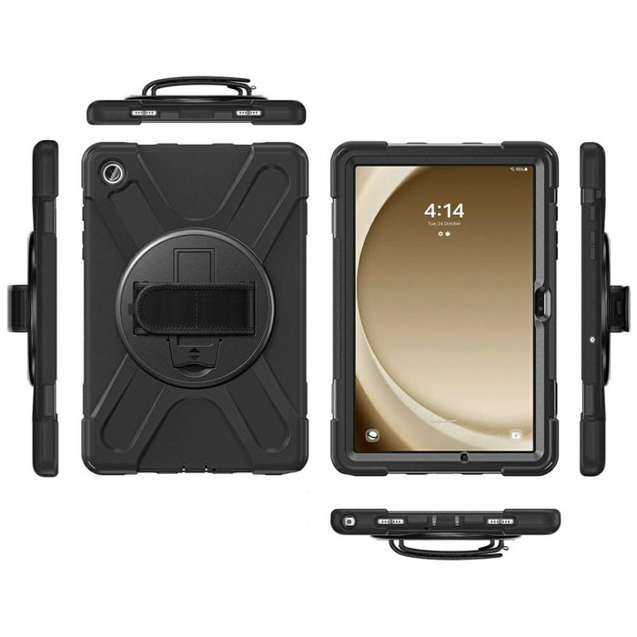 Твърд калъф 4smarts Rugged Case Grip с уред за хващане за Samsung Galaxy Tab S10 Lite / S10 FE / S9 FE / S9 / S8 / S7, черен