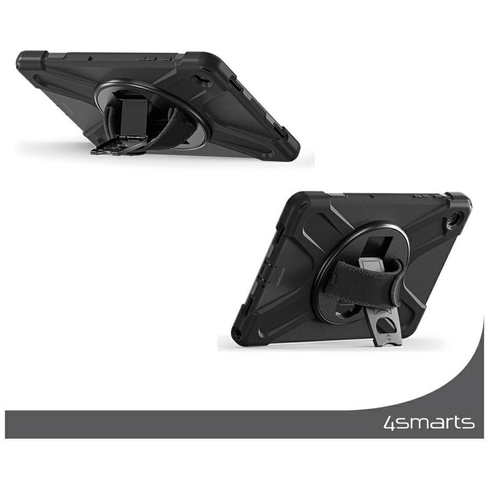 Твърд калъф 4smarts Rugged Case Grip с уред за хващане за Samsung Galaxy Tab S10 Lite / S10 FE / S9 FE / S9 / S8 / S7, черен
