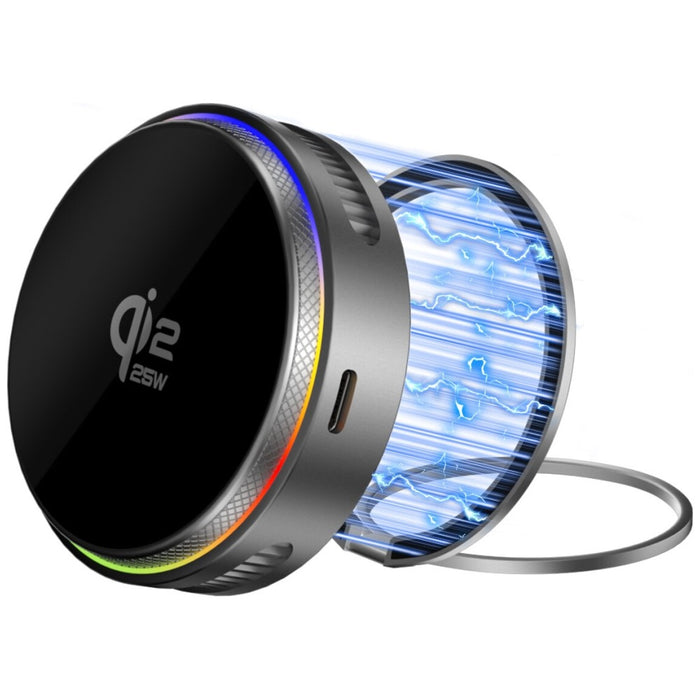 Индукционно зарядно 4smarts 4smarts 25W Qi2 MagSafe RGB 360°, сиво