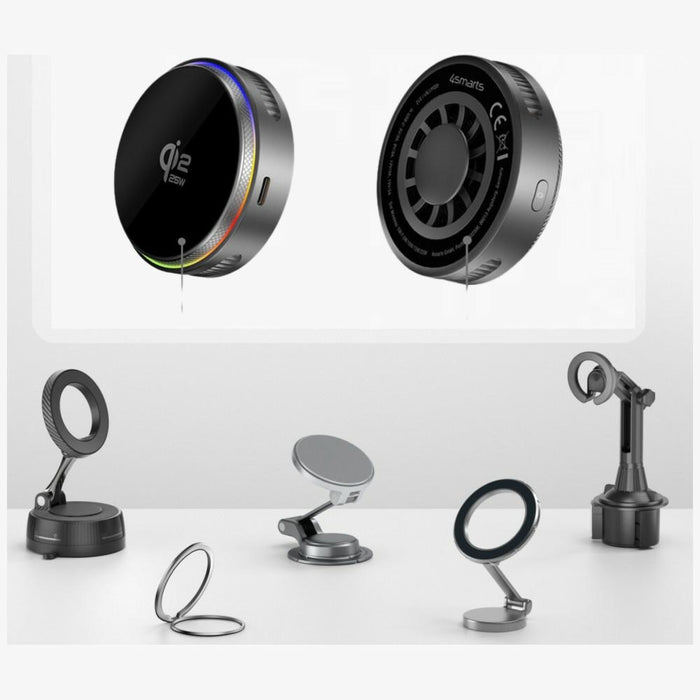 Индукционно зарядно 4smarts 4smarts 25W Qi2 MagSafe RGB 360°, сиво