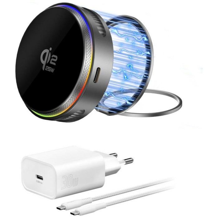 Индукционно зарядно 4smarts 4smarts 25W Qi2 MagSafe RGB, сиво