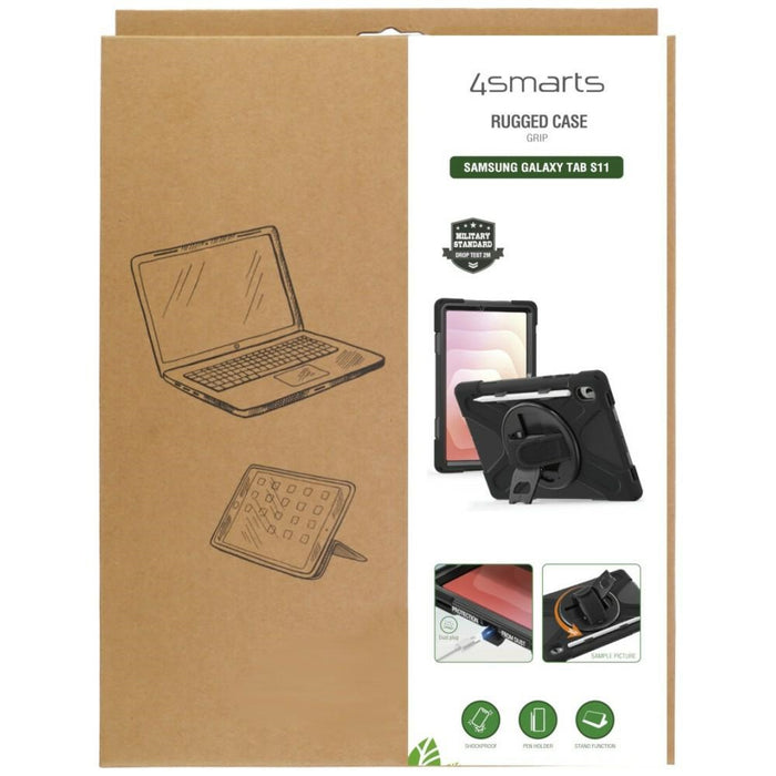 Твърд калъф 4smarts Pancerne Rugged Case Grip с държач за Samsung Galaxy Tab S11, черен