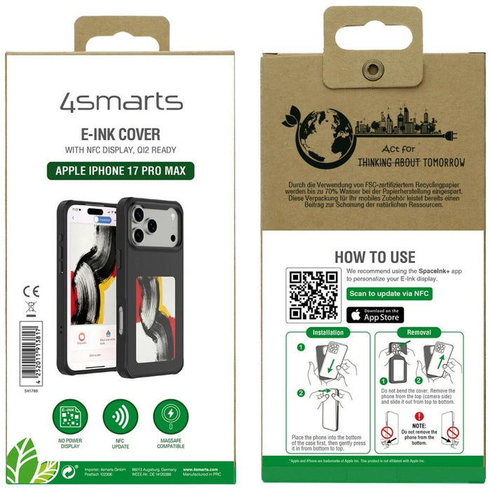 Калъф 4smarts E-Ink с дисплей и Qi2 за iPhone 17 Pro Max, черен