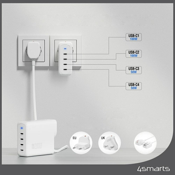 Зарядно 4smarts GaN Flex Pro Travel 4 портов, бяло