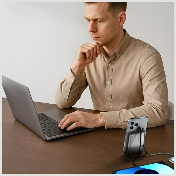 4smarts Enterprise Pocket bezprzewodowy powerbank 22.5W Qi2, сив