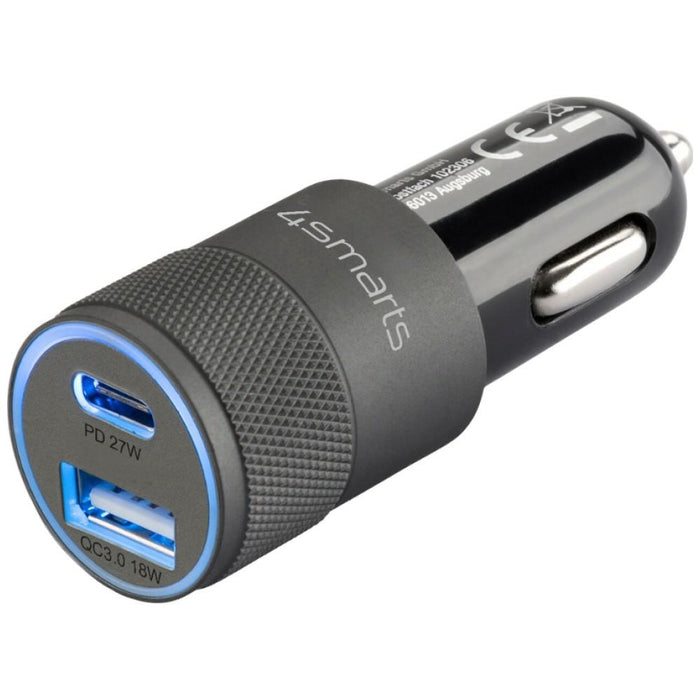 Автомобилна зарядна 4smarts Charger Rapid+ 27W Quick Charge PD, сива/черна