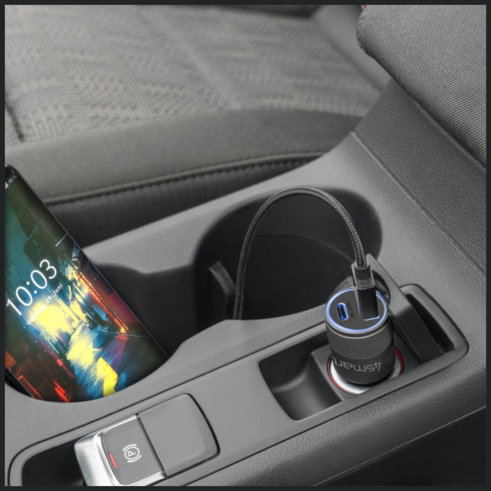 Автомобилна зарядна 4smarts Charger Rapid+ 27W Quick Charge PD, сива/черна