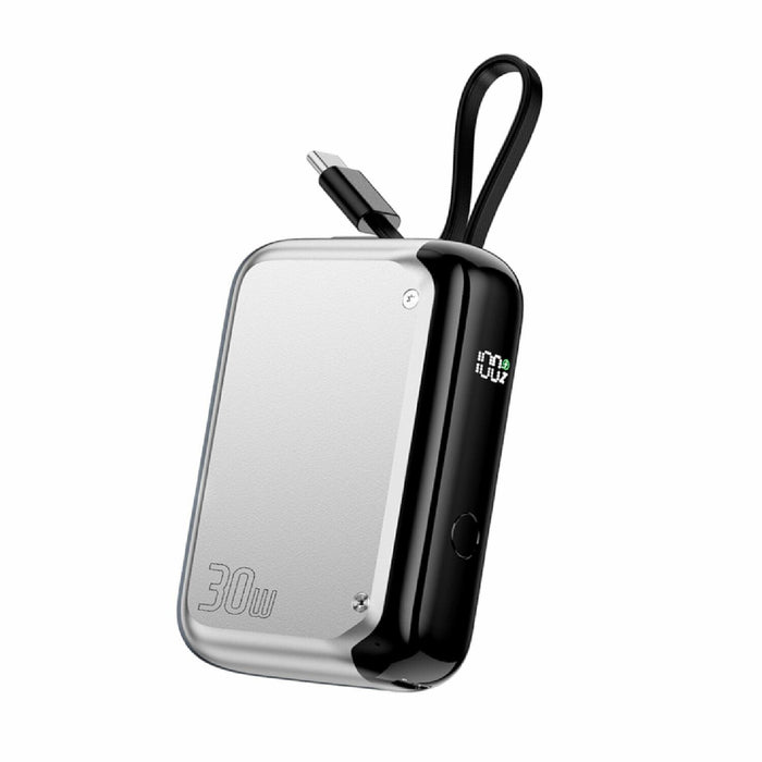 Powerbank 4smarts Pocket 30W със вграден кабел, сребърен