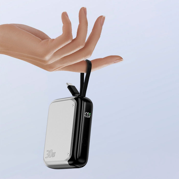Powerbank 4smarts Pocket 30W със вграден кабел, сребърен