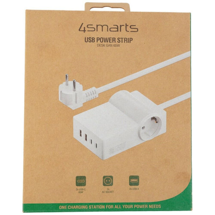 Зарядна станция 4smarts 6в1 Power Strip Desk GaN 65W, бяла