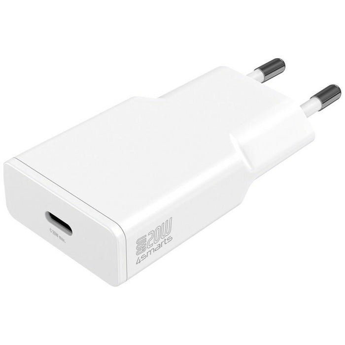 Комплект зарядно 4smarts PDPlug Slim 20W GaN + кабел 1.5m, бяло