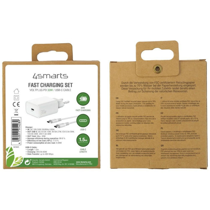 Зарядно 4smarts VoltPlug PD 30W с кабел 1.5m, бял