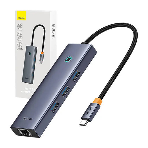 4в1 хъб Baseus UltraJoy USB - C към 3x USB 3.0 + RJ45 сив