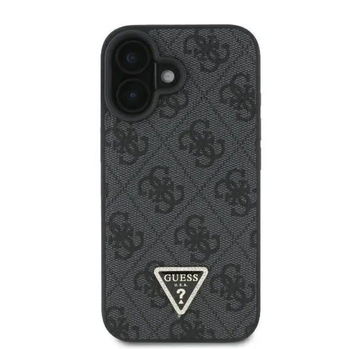 Кожен 4G калъф Guess Triangle Strass MagSafe за iPhone 16