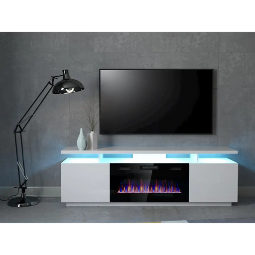 RTV EVA шкаф с електрическа камина 180x40x52 см бял/бял
