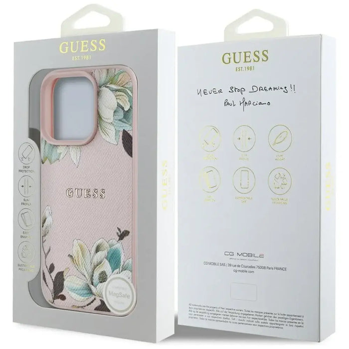 Калъф MagSafe с отпечатан мотив на цветя Guess за iPhone 16