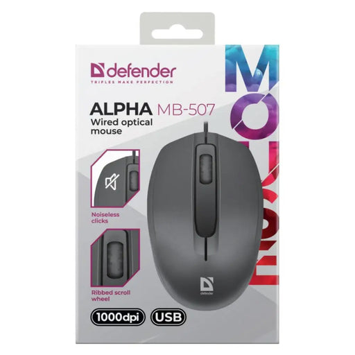 МИШКА DEFENDER ALPHA MB-507 ОПТИЧНА 1000dpi 3P ЧЕРНА ТИХ