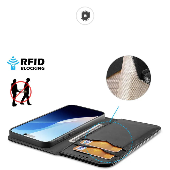 Калъф Dux Ducis Hivo iPhone 16 с флип и RFID защита - черен