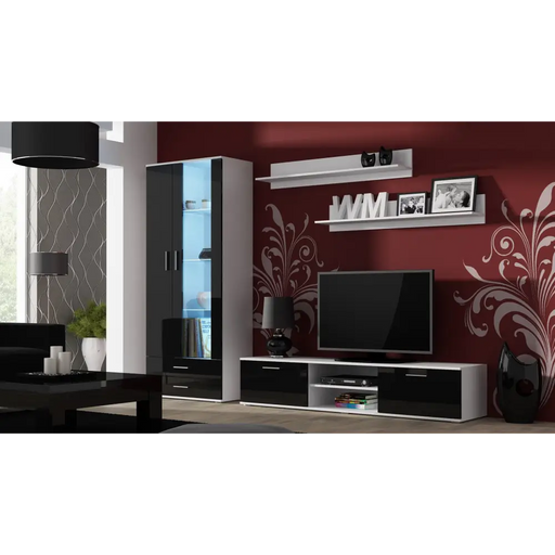 Комплект SOHO 8 (шкаф TV180 + S6 + рафтове) Бял / Черен