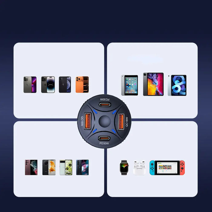 Зарядно за кола Wozinsky WLS-04 60W 2xUSB-C 2xUSB-A - Черно