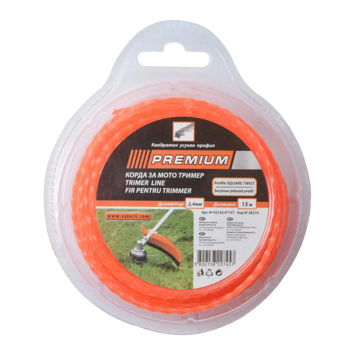 КОРДА ЗА ТРИМЕР ПРОФИЛ УСУКАН КВАДРАТ PREMIUM 2.4 ММ 15 М