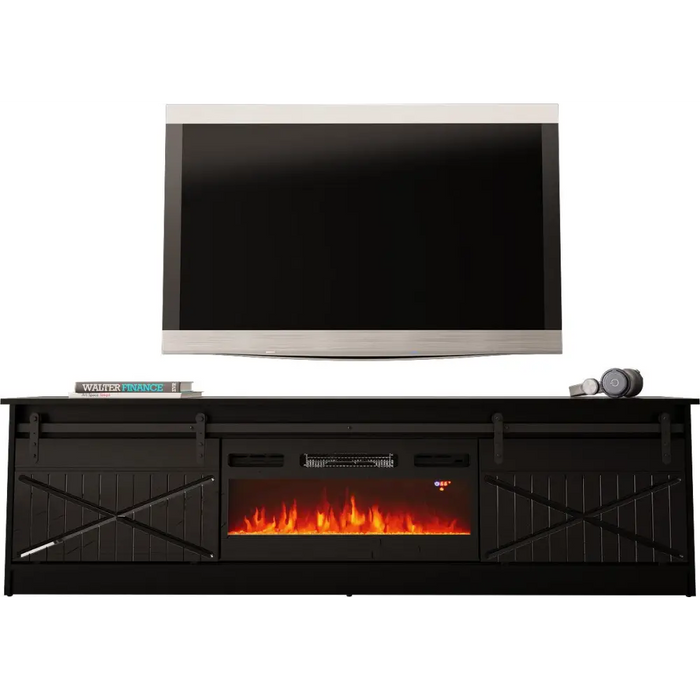 RTV GRANERO + шкаф за камина 200x56.7x35 черен/черен гланц