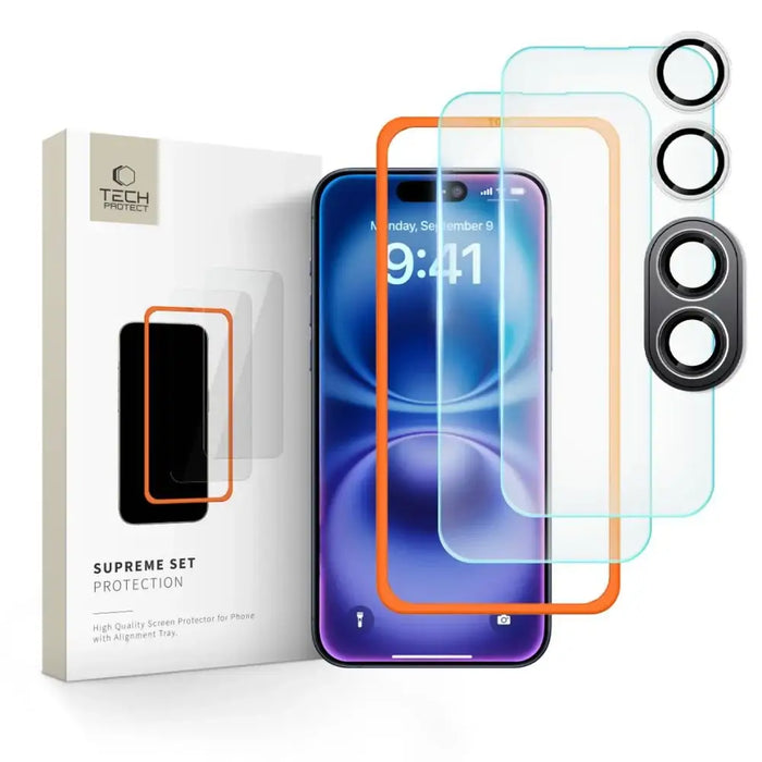 Закалено стъкло Tech-Protect Supreme Set за iPhone 16