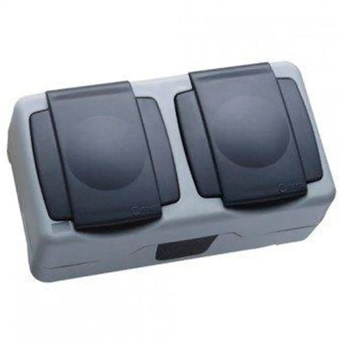 КОНТАКТ ДВОЕН С КАПАК ВЛАГОЗАЩИТЕН IP55 СИВ MAKEL ALOE VERA