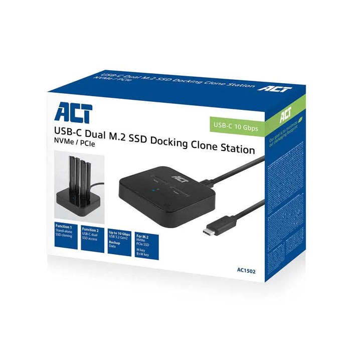 Двойна SSD докинг станция ACT M.2 NVMe/PCIe за клониране