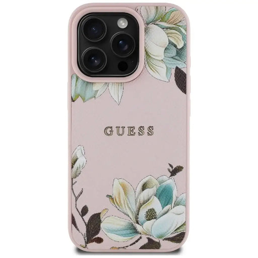 Калъф MagSafe с отпечатан мотив на цветя Guess за iPhone 16