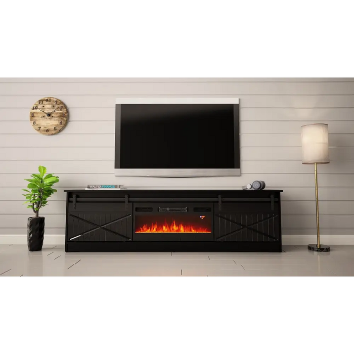 RTV GRANERO + шкаф за камина 200x56.7x35 черен/черен гланц