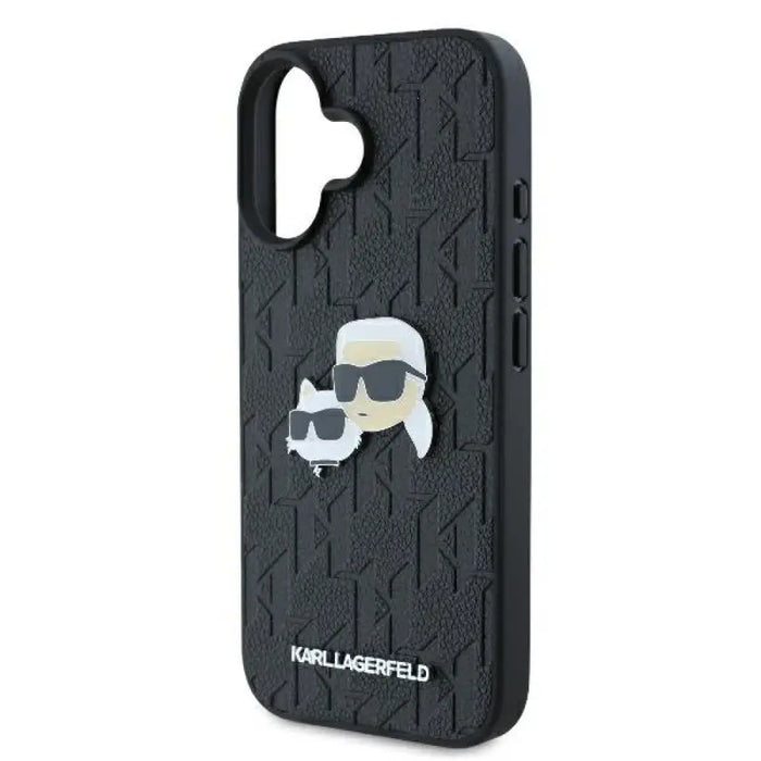Калъф за iPhone 16 Plus с монограм Karl & Choupette - черен