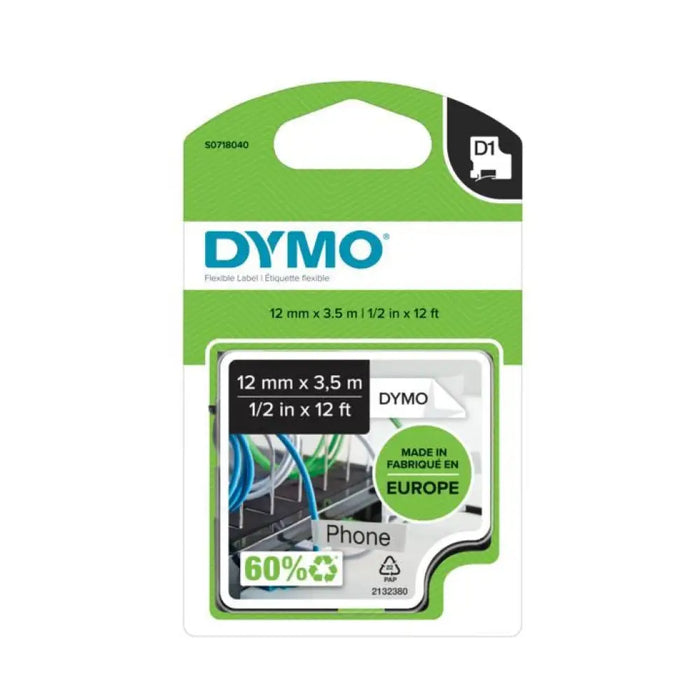 Ламинирана касета Dymo S0718040 Черен/Бял