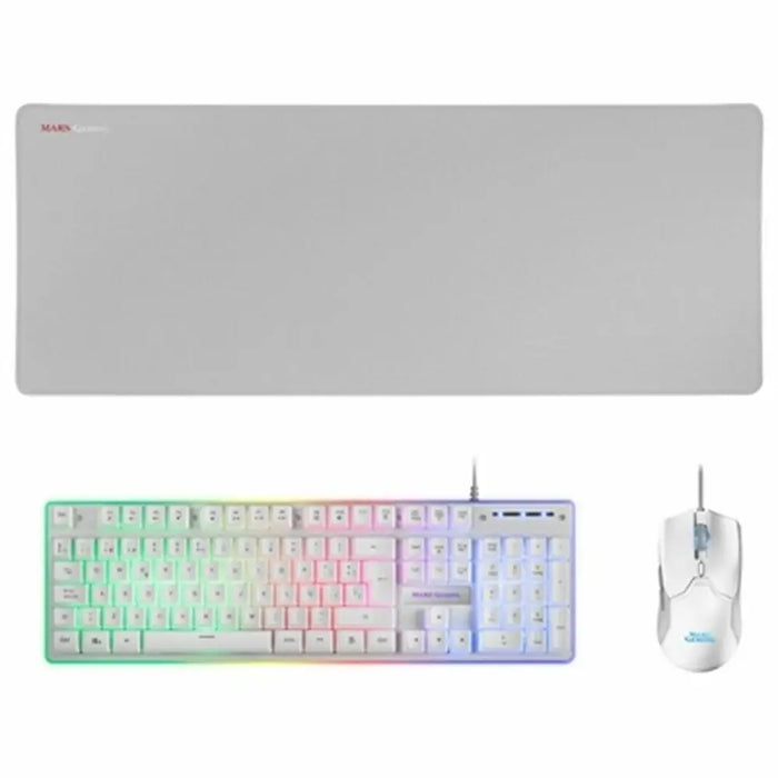 Клавиатура и мишка за игра Mars Gaming MCPXWES Бял Испанска