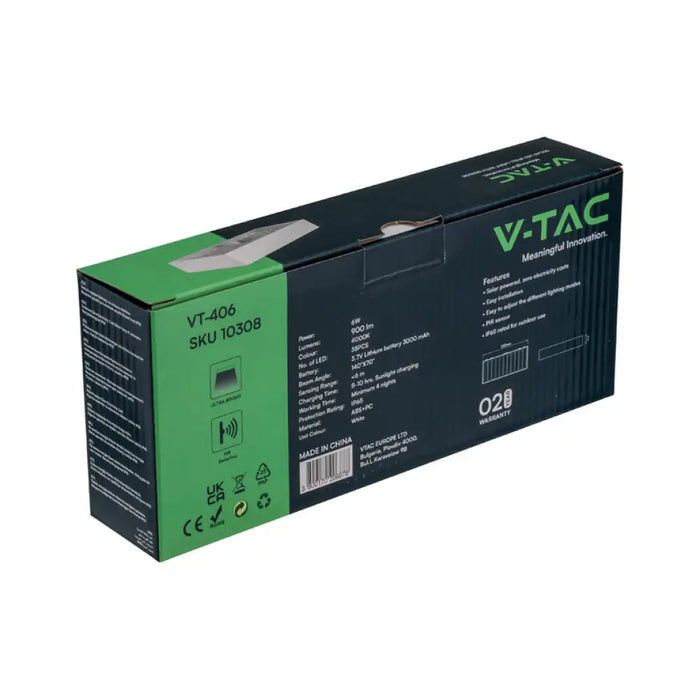 LED СОЛАРНО ФАСАДНО ТЯЛО СЪС СЕНЗОР 6W 4000K IP65 БЯЛО V-TAC