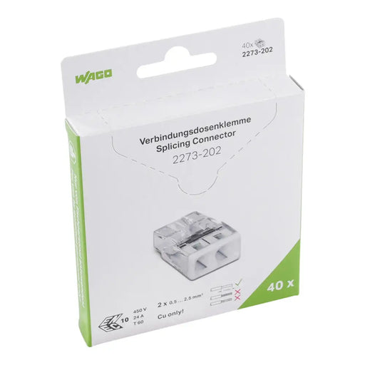КЛЕМА ЗА КАБЕЛ С БЪРЗА ВРЪЗКА 40 БРОЯ 2X0.5-2.5MM2 WAGO