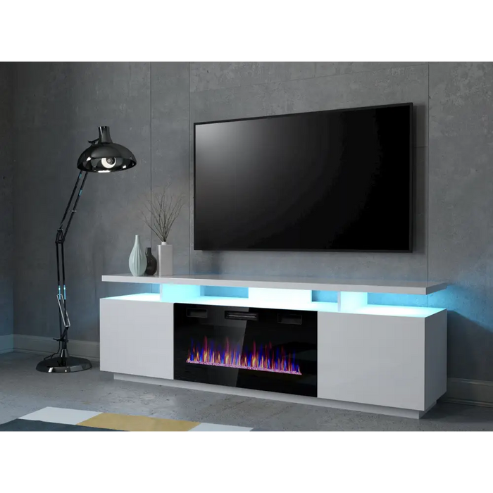 RTV EVA шкаф с електрическа камина 180x40x52 см бял/бял