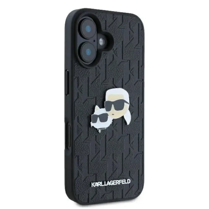 Калъф за iPhone 16 Plus с монограм Karl & Choupette - черен